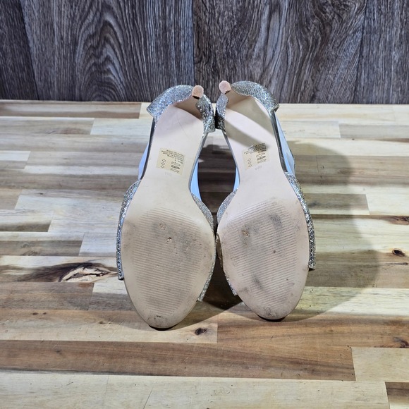 David's Bridal Heels Gold Silver Glitter Peep Toe Zip Back Formal Wedding Size 9 - Picture 7 of 11